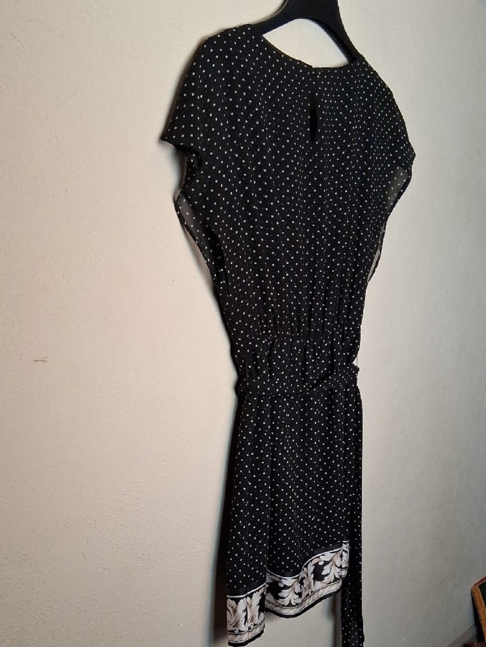 White House Black Market Black Polka Dot Midi Dress with Border Print - Picture 6 of 8